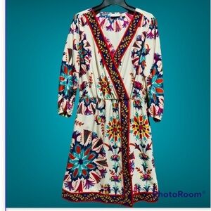 ❤️❤️ New York & Company Floral Long Sleeve Faux Wrap Mini Dress size M❤️❤️​